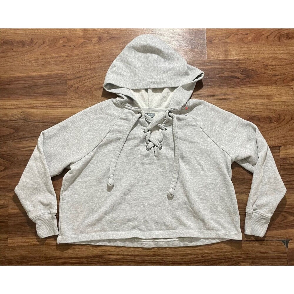 Aerie Cropped Lace Up Hoodie Sweatshirt Comfy Loungewear Cotton Womens XS Gray